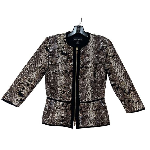 Frank Lyman Jacket Womens 4 Black Metallic Sequin Zip Blazer Cocktail Evening - Picture 8 of 16